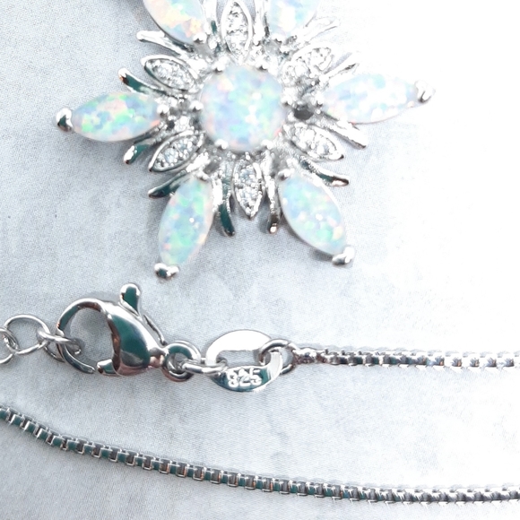 Opal Snowflake Necklace Sterling chain - Picture 5 of 5